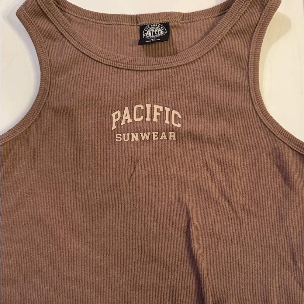 Pacific Sunwear Taupe Crop Ribbed Tank, Size XS
